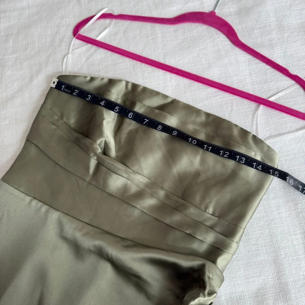 Petal‎ and Pup Sage Green Satin Strapless Maxi Dress Side Slit Size Medium - Picture 7 of 7